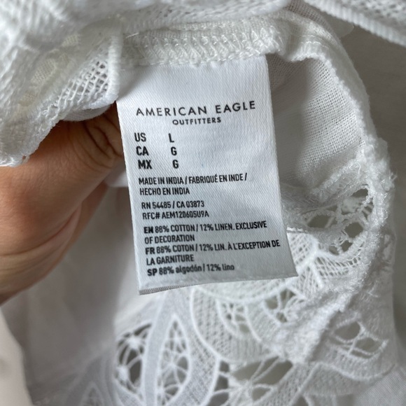 American Eagle Crochet Button Down Top Size Large Linen Blend Womens White Boho - Picture 6 of 8
